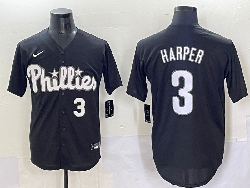 Men 2025 Philadelphia Phillies #3 Harper Black Fashion Nike MLB Jersey style 7043